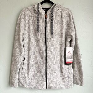 Pulse Women's Cozy Gray Herringbone Fleece Hooded Zip Up Jacket Size XL NWT